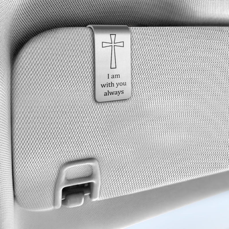 PUVOXHO I Am with You Always Engraved Stainless Steel Car Visor Clip, Travels Visor Car Accessories, Driving Safety Prayer Religious Gifts for Parent Family Friend, New Driver Gifts - Image 2
